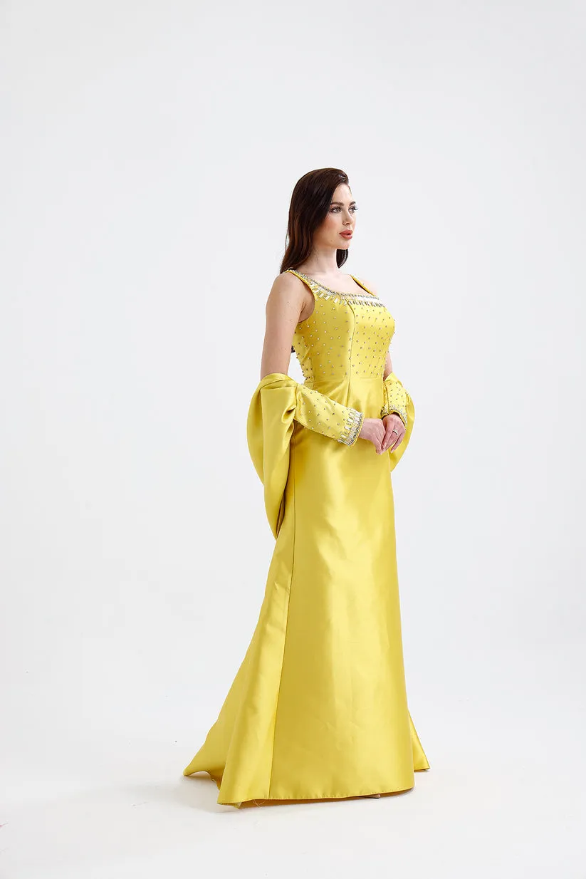 𝐂𝐋𝐀𝐑𝐀 Askılı Yaka Taş İşlemeli Seyyar Kollu Balık Kesim Abiye Elbise T56756