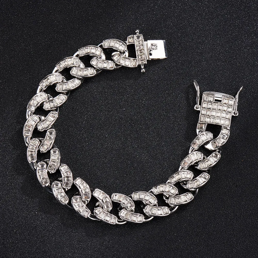 15MM  Width Iced Out Cuban Link Chain Necklace Jewelry