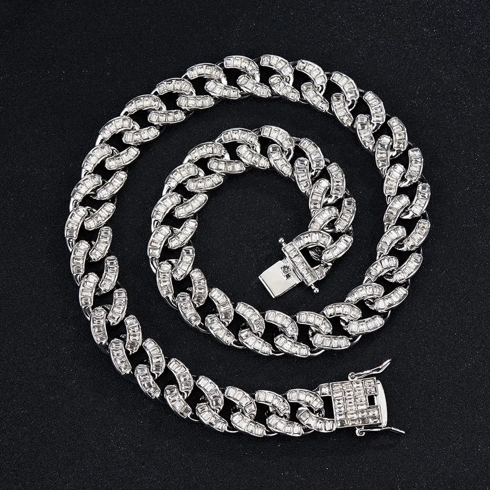 15MM  Width Iced Out Cuban Link Chain Necklace Jewelry