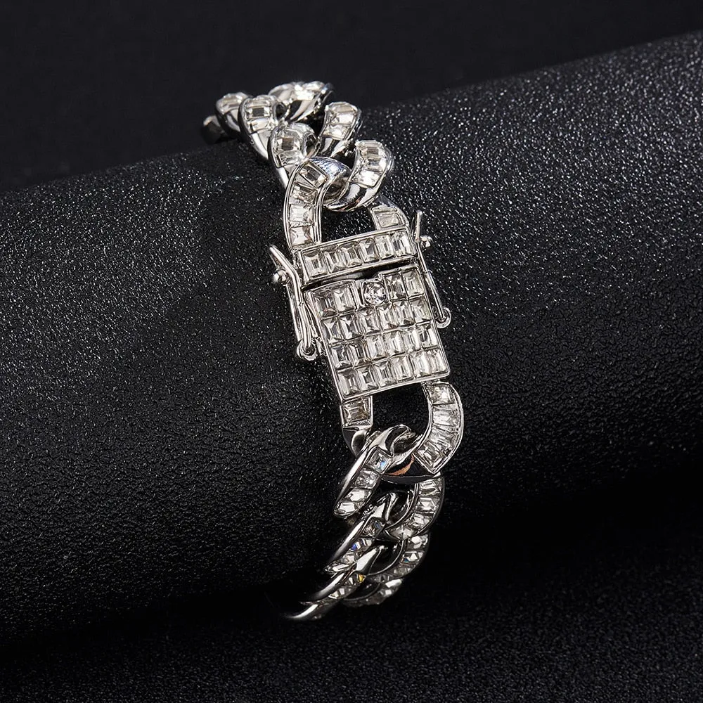 15MM  Width Iced Out Cuban Link Chain Necklace Jewelry