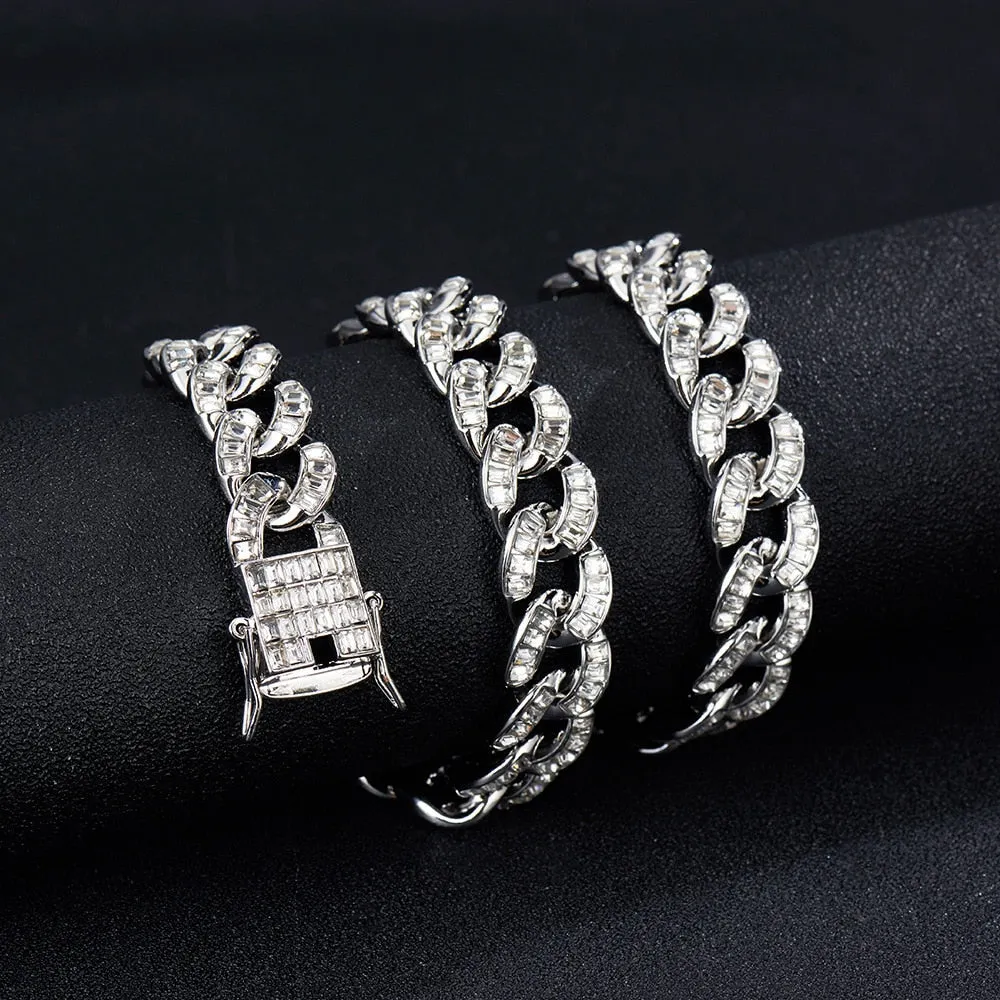 15MM  Width Iced Out Cuban Link Chain Necklace Jewelry