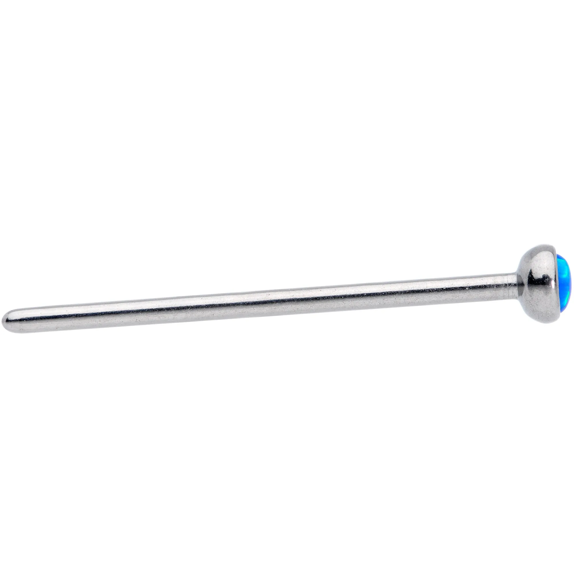 18 Gauge 3/4 Blue 3mm Synthetic Opal Titanium Fishtail Nose Ring