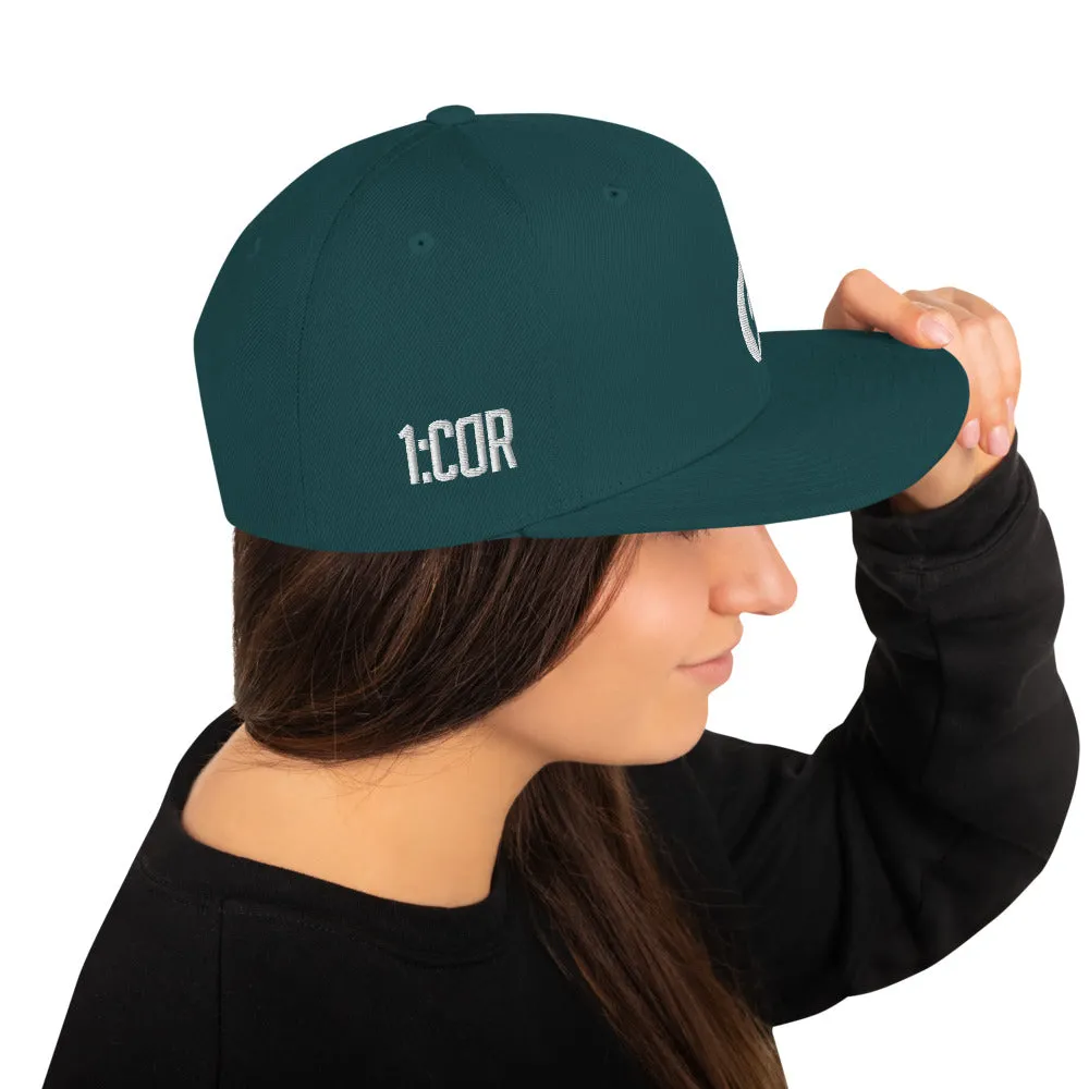 1:Cor White | Embroidered Snapback Hat