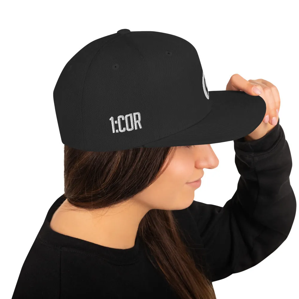 1:Cor White | Embroidered Snapback Hat