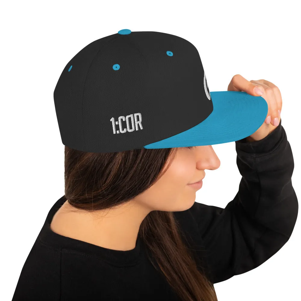 1:Cor White | Embroidered Snapback Hat