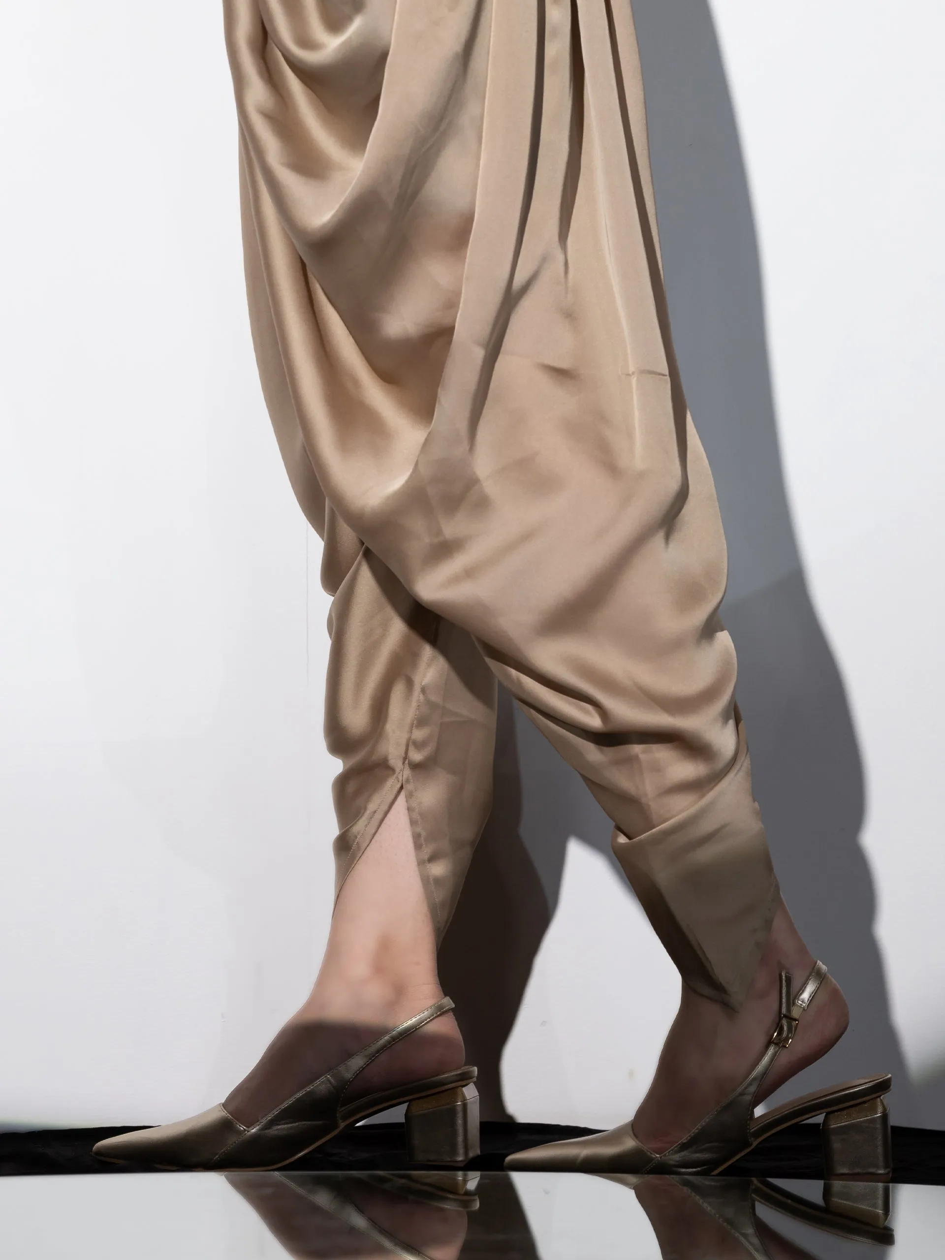 2 Piece Set | Peanut Bronze Zardozi Shoulder Top with Dhoti Pants