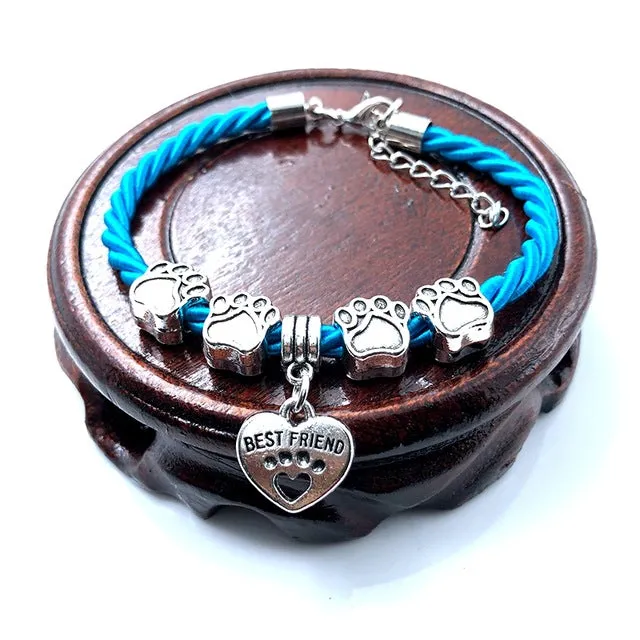 2018 New Hand Woven 8 Colors Rope Chain Bracelet for women Best Friend Dog Paw Charm Bracelet for Pet Lovers Wholesale B005