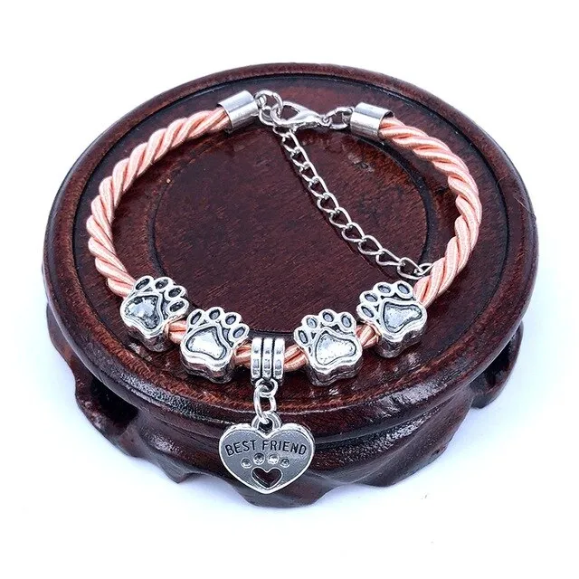 2018 New Hand Woven 8 Colors Rope Chain Bracelet for women Best Friend Dog Paw Charm Bracelet for Pet Lovers Wholesale B005