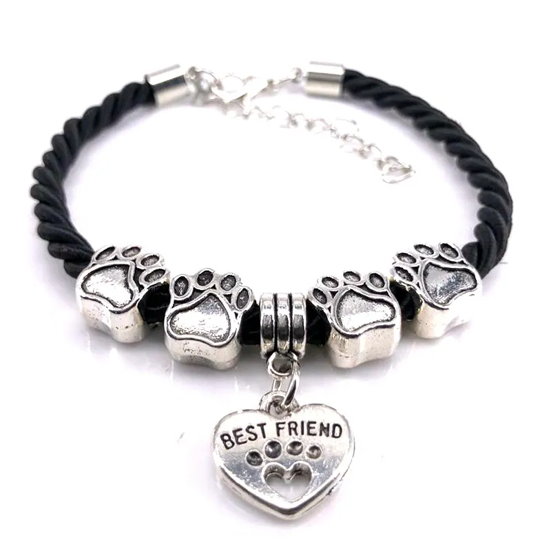 2018 New Hand Woven 8 Colors Rope Chain Bracelet for women Best Friend Dog Paw Charm Bracelet for Pet Lovers Wholesale B005