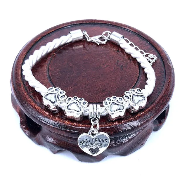 2018 New Hand Woven 8 Colors Rope Chain Bracelet for women Best Friend Dog Paw Charm Bracelet for Pet Lovers Wholesale B005