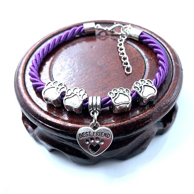 2018 New Hand Woven 8 Colors Rope Chain Bracelet for women Best Friend Dog Paw Charm Bracelet for Pet Lovers Wholesale B005