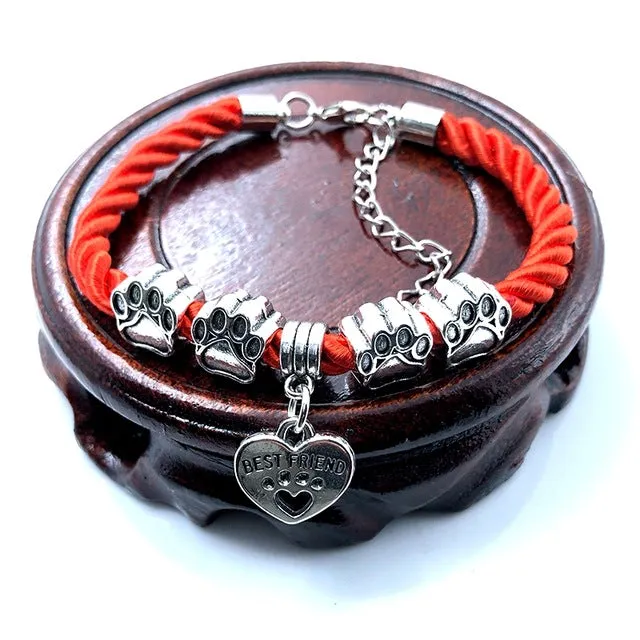 2018 New Hand Woven 8 Colors Rope Chain Bracelet for women Best Friend Dog Paw Charm Bracelet for Pet Lovers Wholesale B005