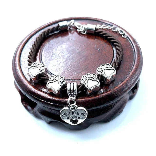 2018 New Hand Woven 8 Colors Rope Chain Bracelet for women Best Friend Dog Paw Charm Bracelet for Pet Lovers Wholesale B005