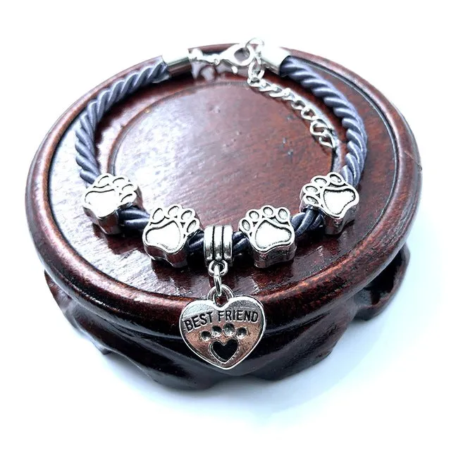 2018 New Hand Woven 8 Colors Rope Chain Bracelet for women Best Friend Dog Paw Charm Bracelet for Pet Lovers Wholesale B005