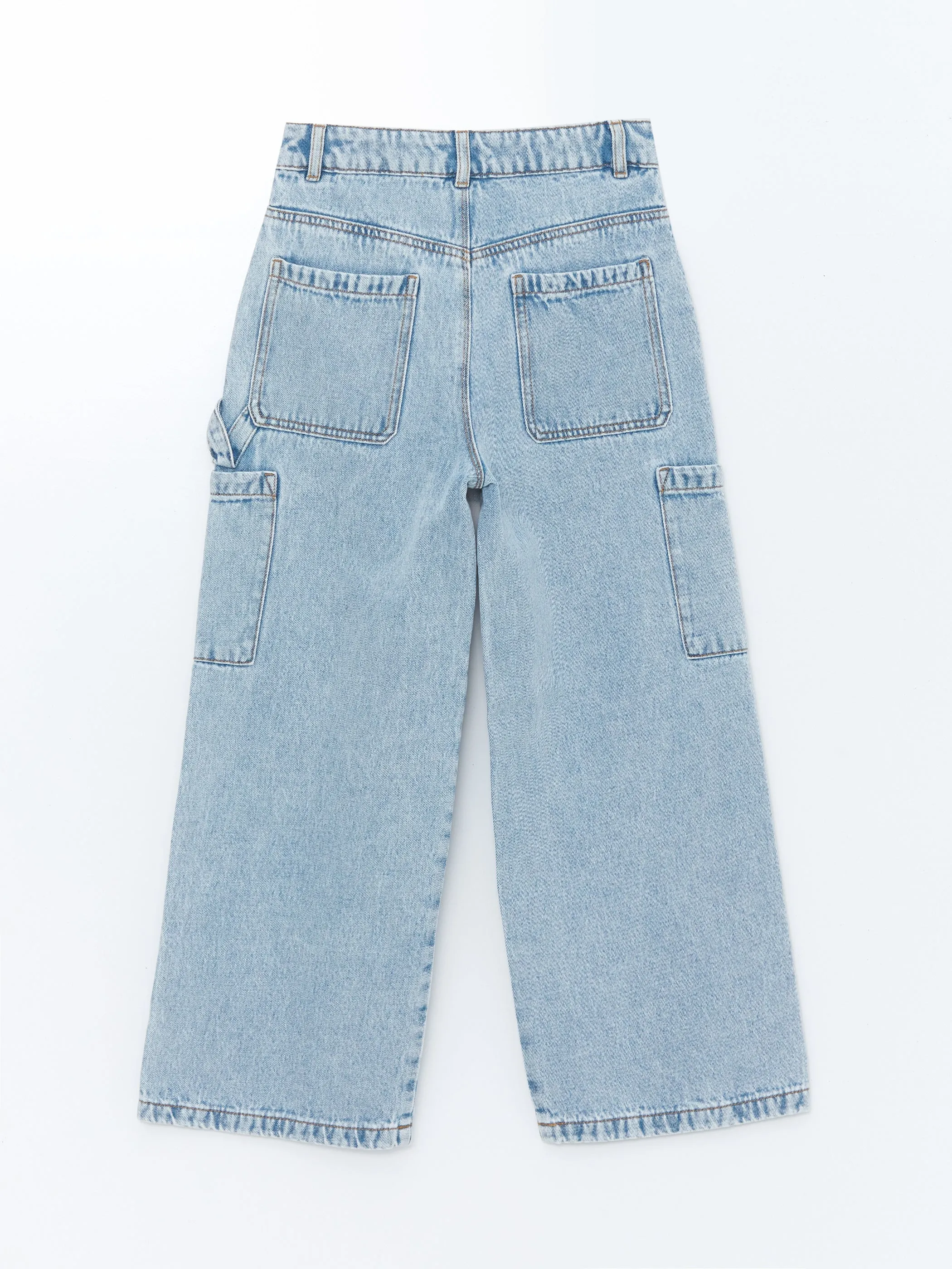Adjustable Waist Elastic Girls Cargo Jean Pants