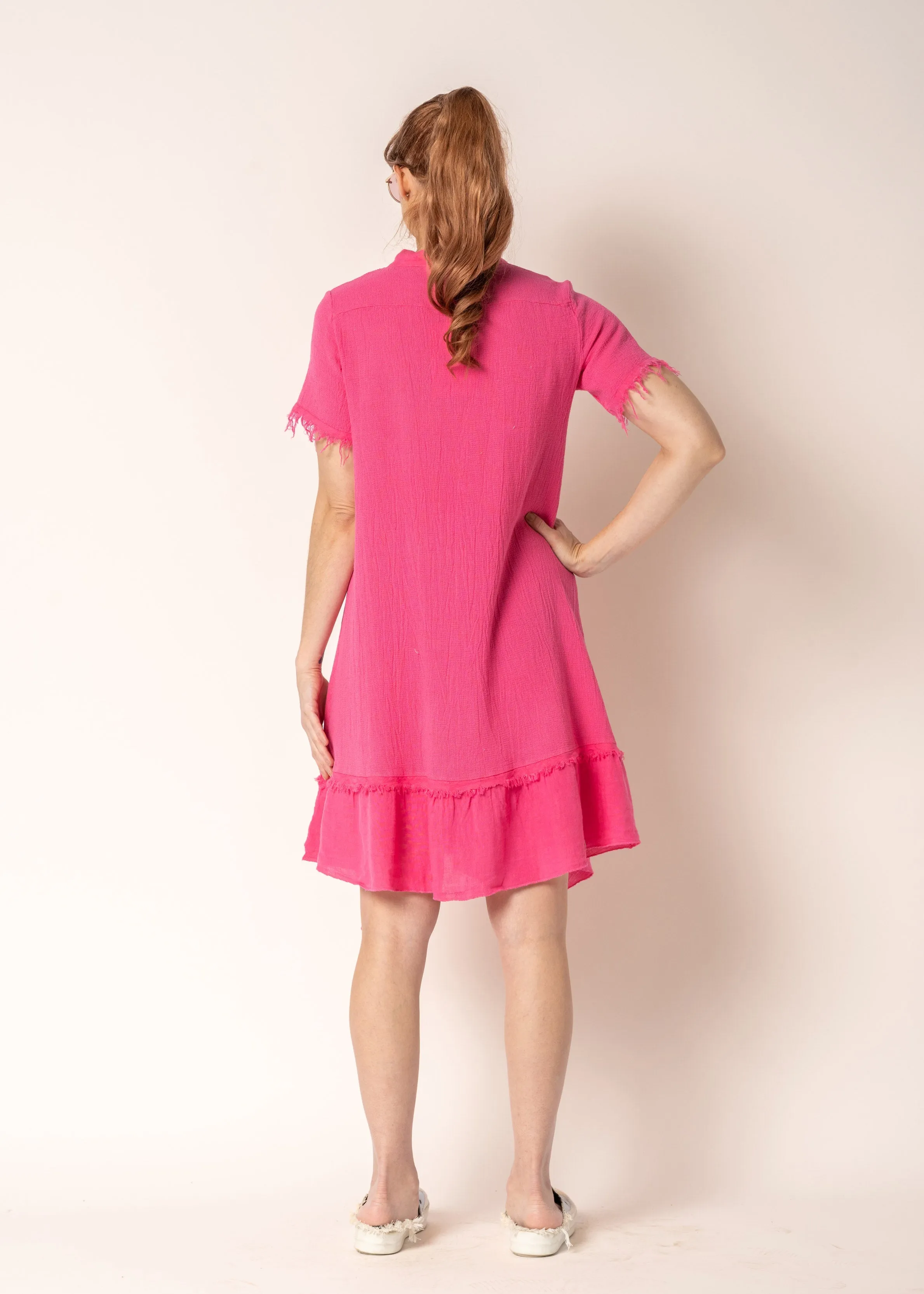 Ariana Linen Dress in Raspberry Sorbet