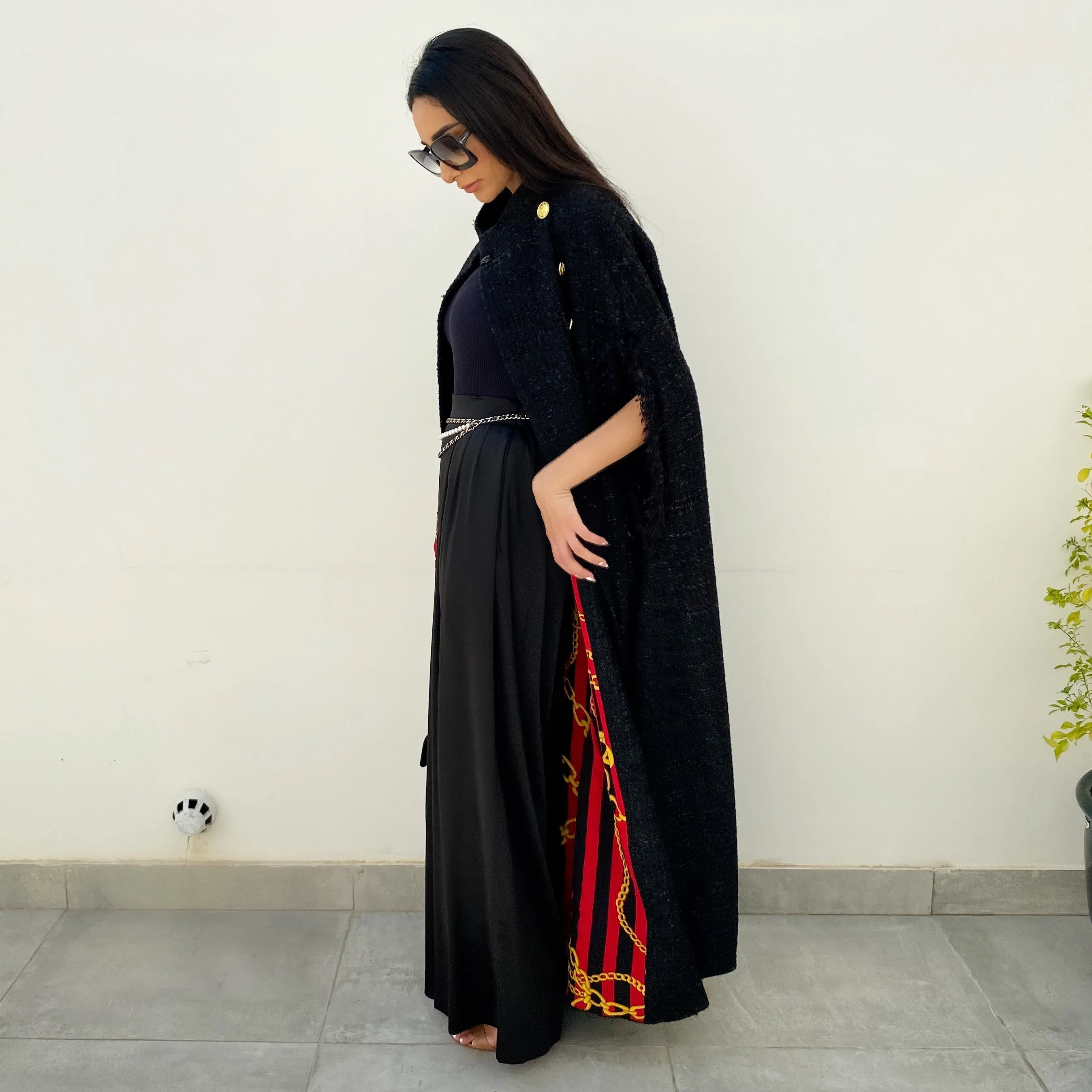 AW20 BLACK BOUCLE CONTRAST LINING CAPE