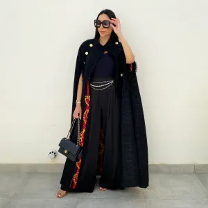 AW20 BLACK BOUCLE CONTRAST LINING CAPE