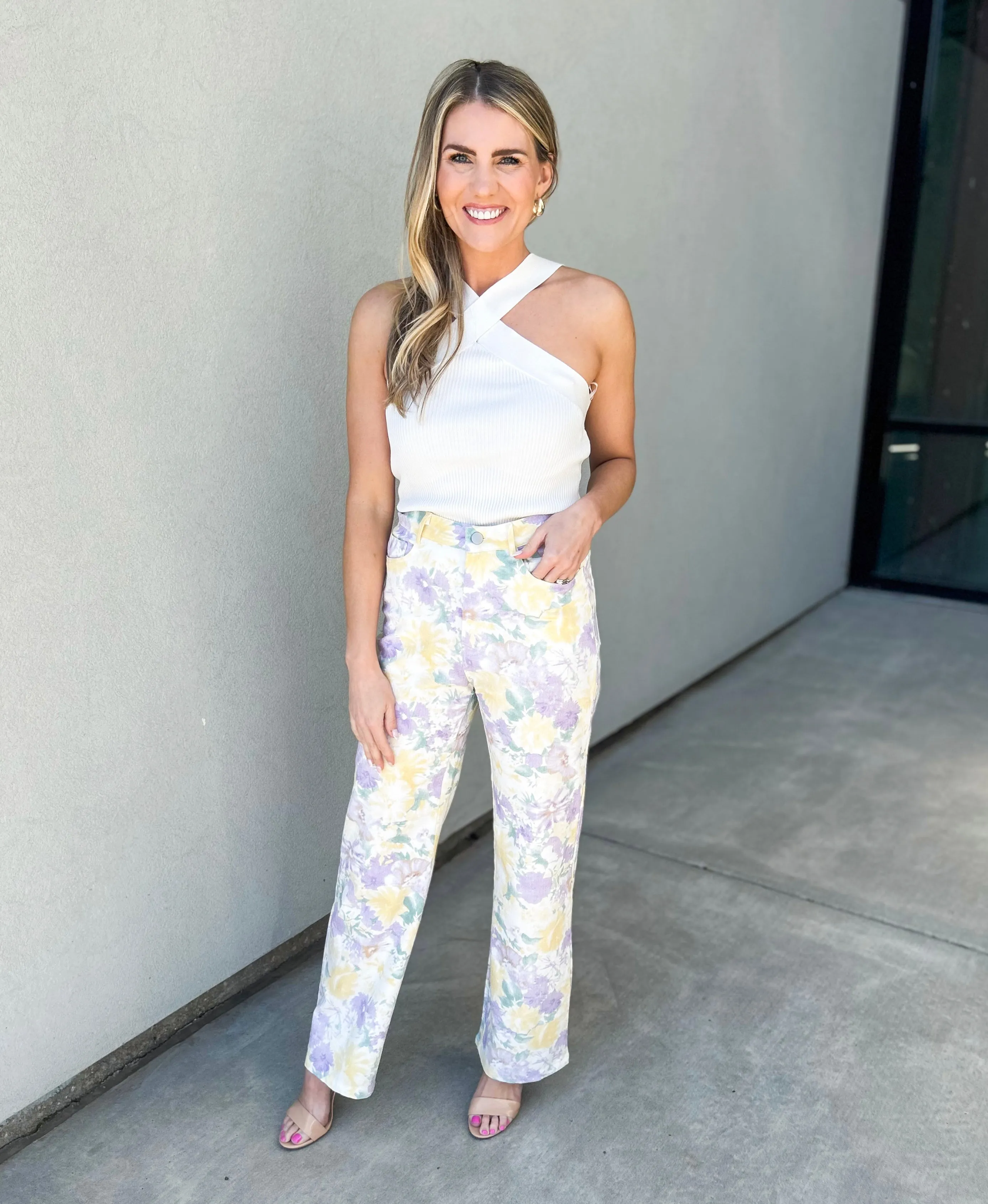 Baevely Floral Print Stretch Denim Pants