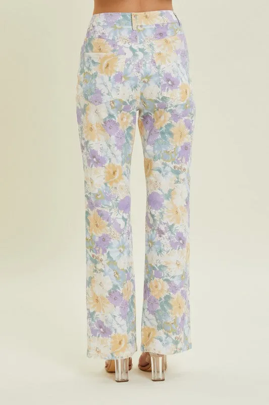 Baevely Floral Print Stretch Denim Pants