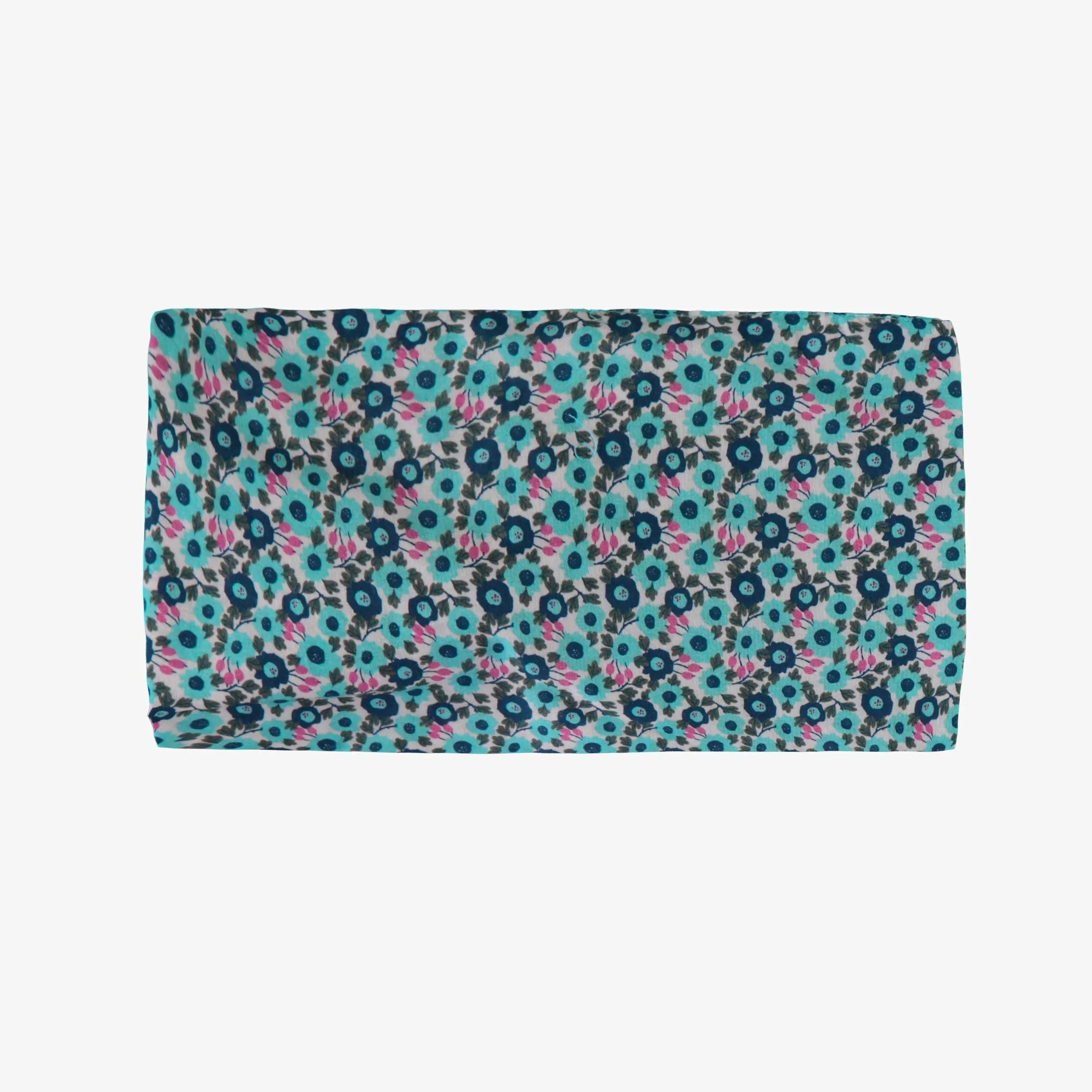 Bandeau turquoise fleuri avec noeud en voile, enfant || Flowery green headband in cotton veil with bow, child