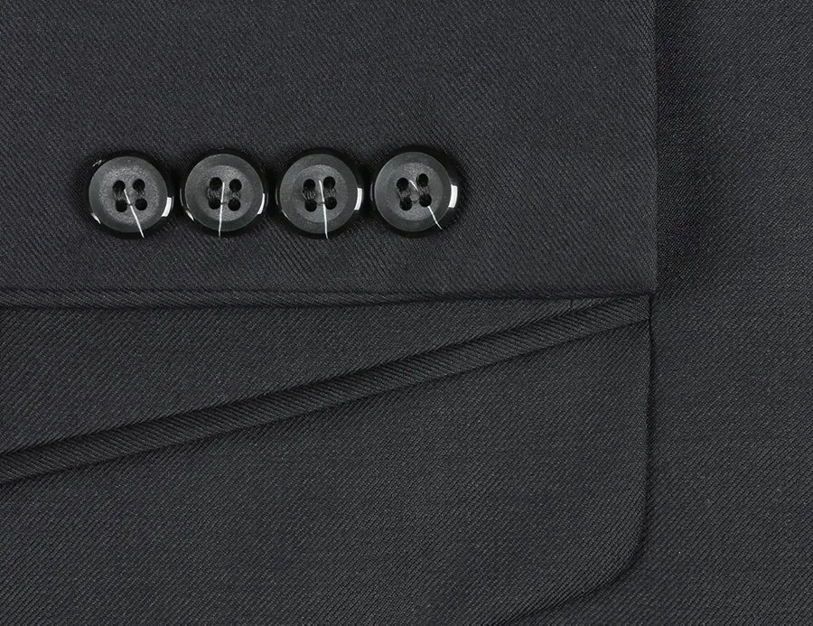 Bevagna Collection - Black 100% Virgin Wool Regular Fit Pick Stitched 2 Piece Suit
