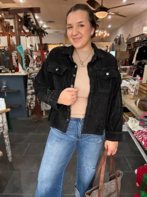 Black Corduroy Frayed Shacket
