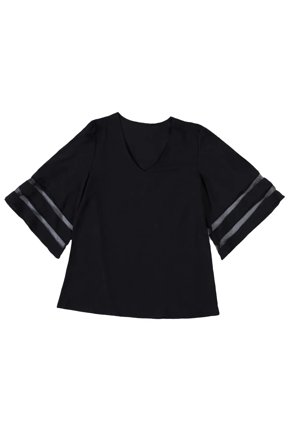 Black Flare Sleeve V Neck Loose Blouse