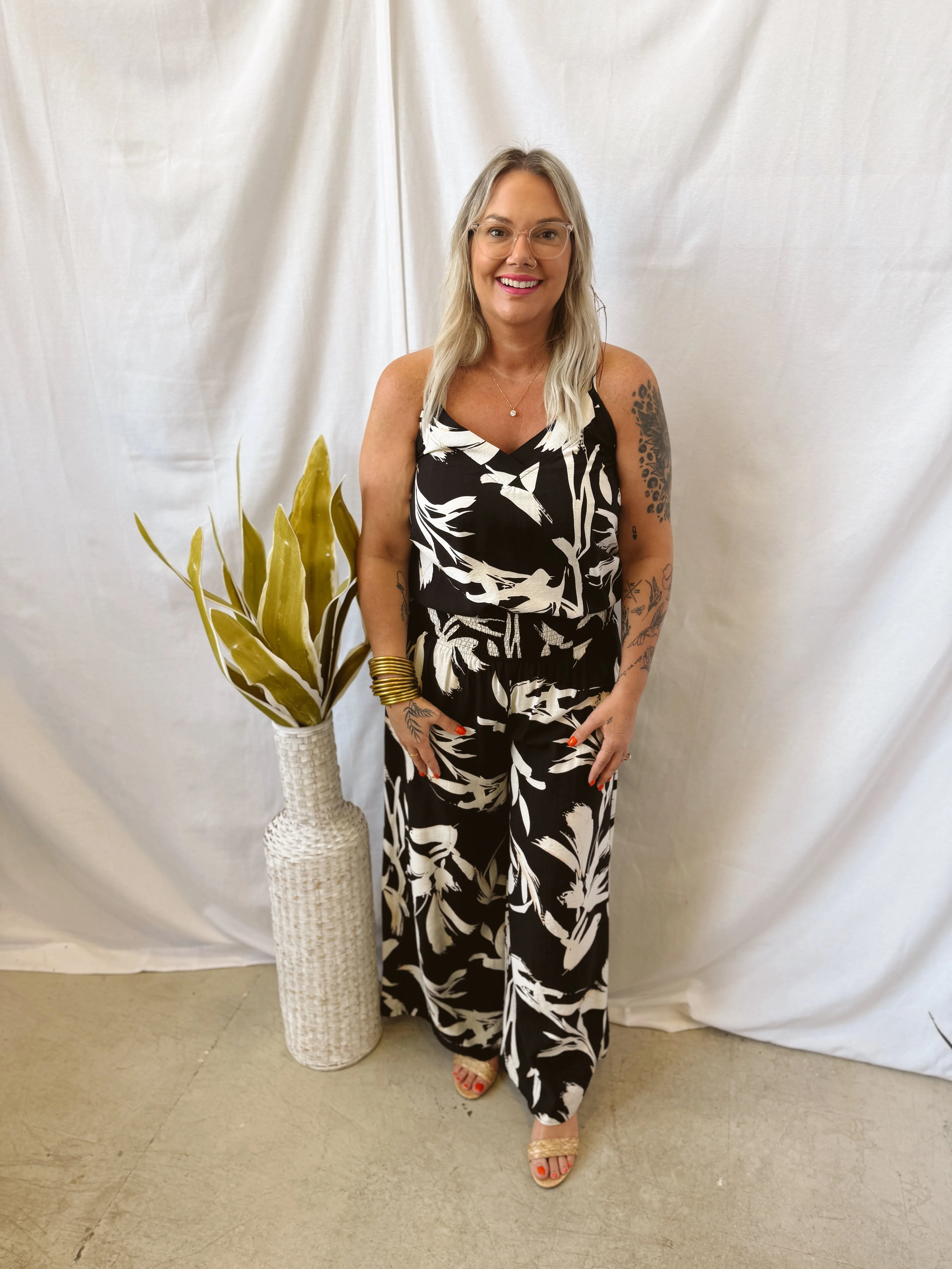 Black Tropical Floral Pants