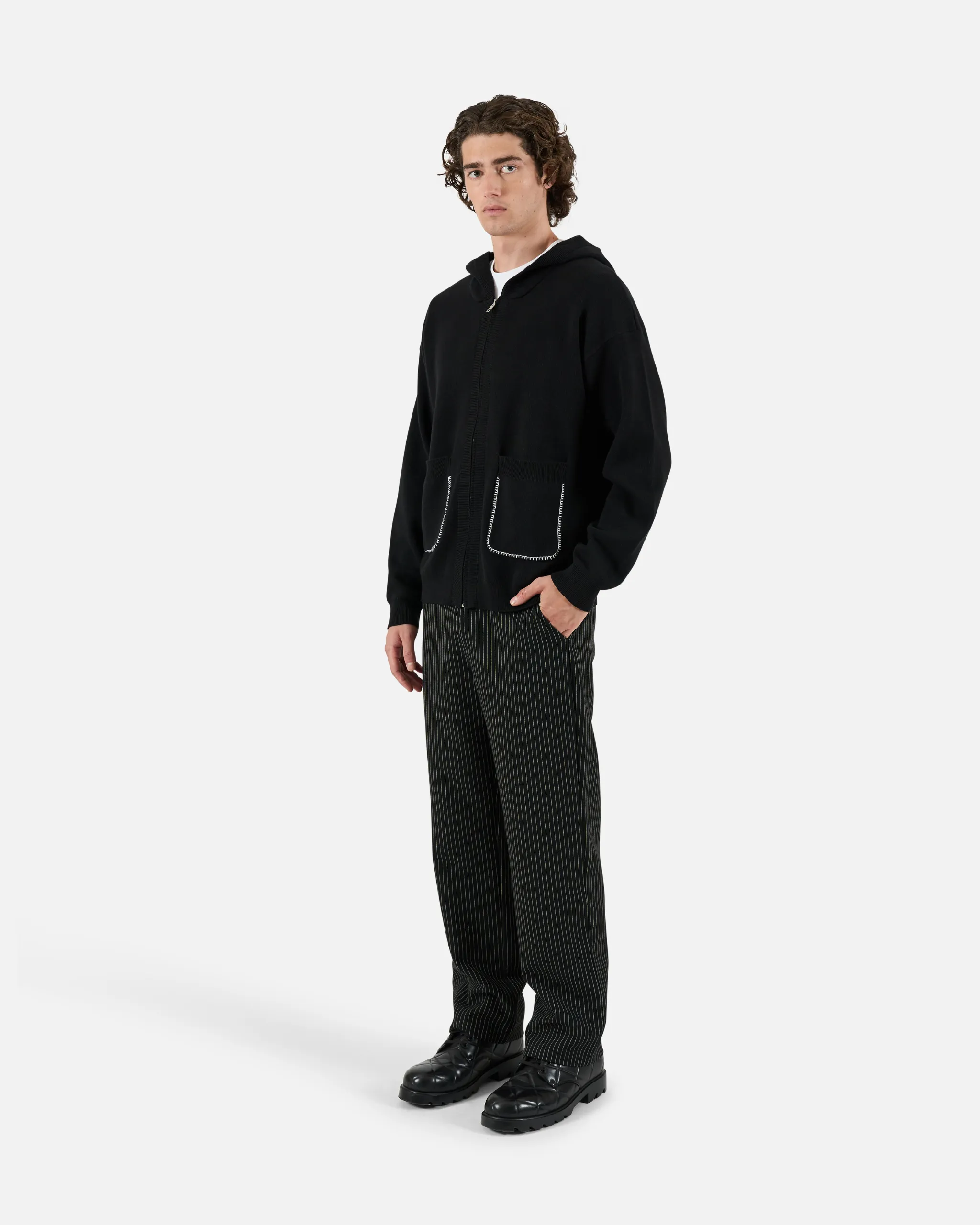 Blanket stitch Knit Zip Hoodie