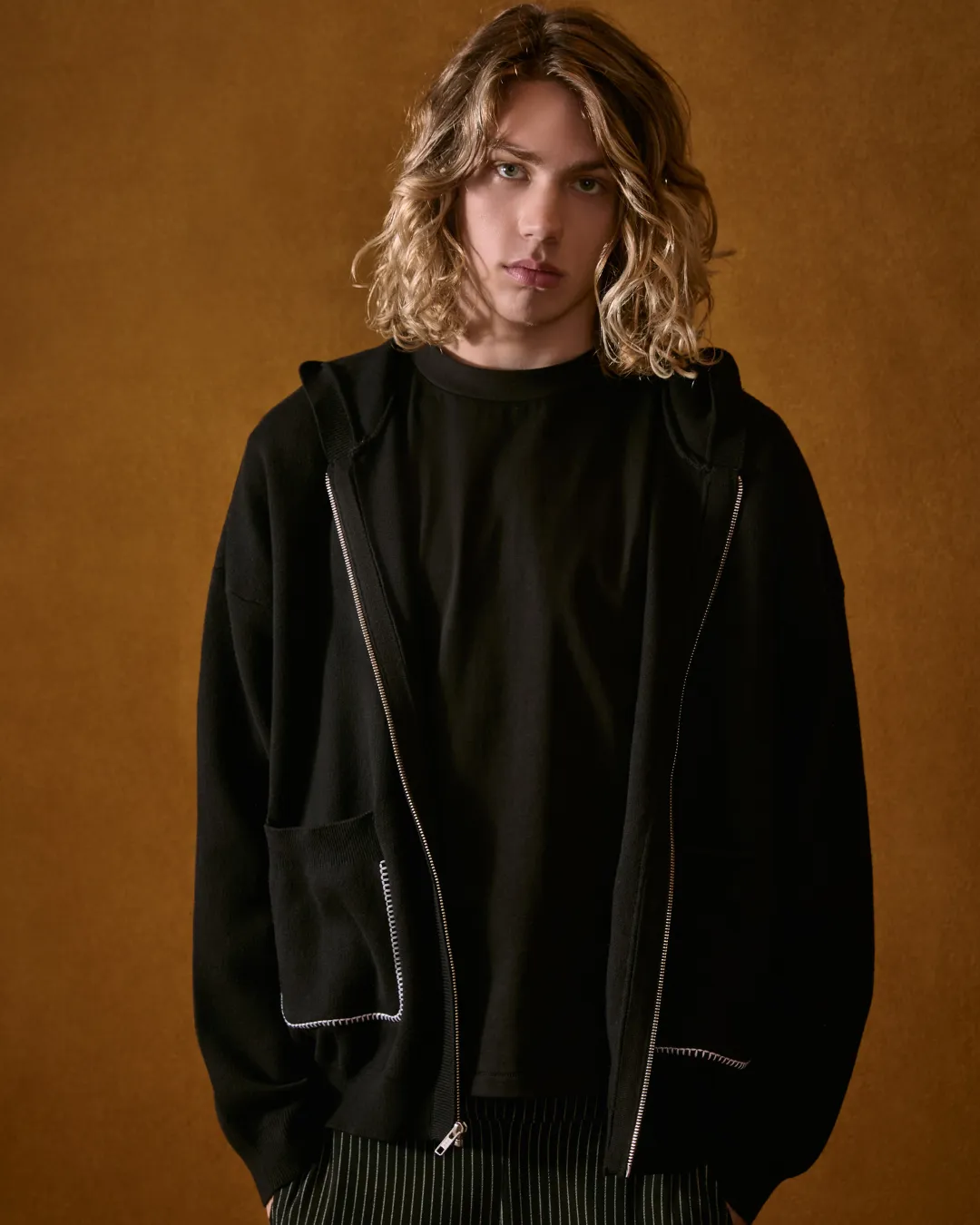 Blanket stitch Knit Zip Hoodie