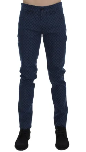 Blue Cotton Stretch Slim Fit Pants
