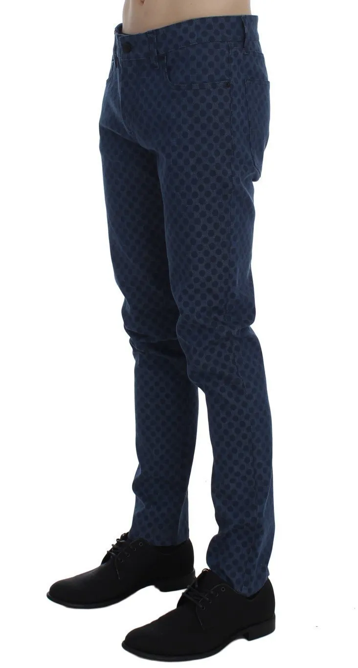 Blue Cotton Stretch Slim Fit Pants