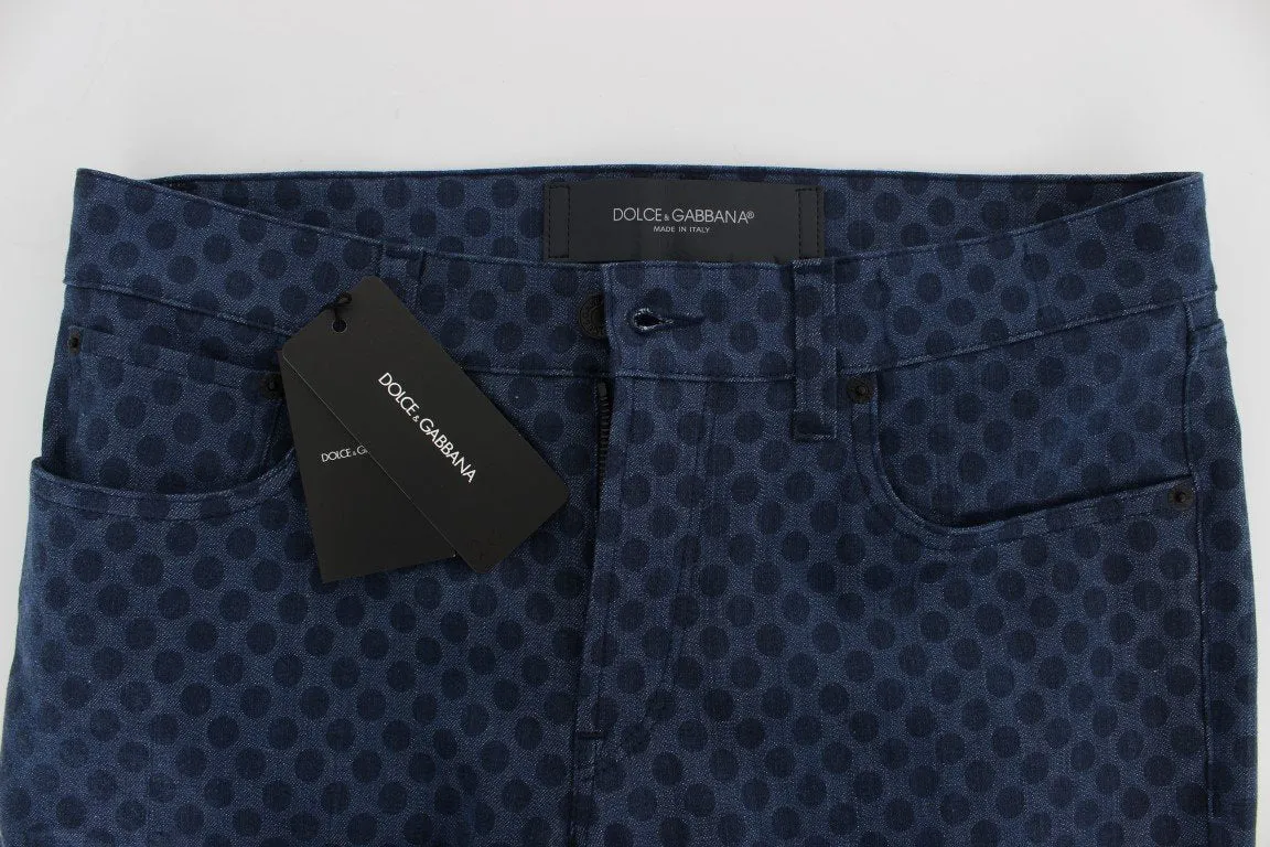 Blue Cotton Stretch Slim Fit Pants