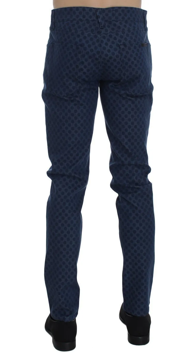 Blue Cotton Stretch Slim Fit Pants