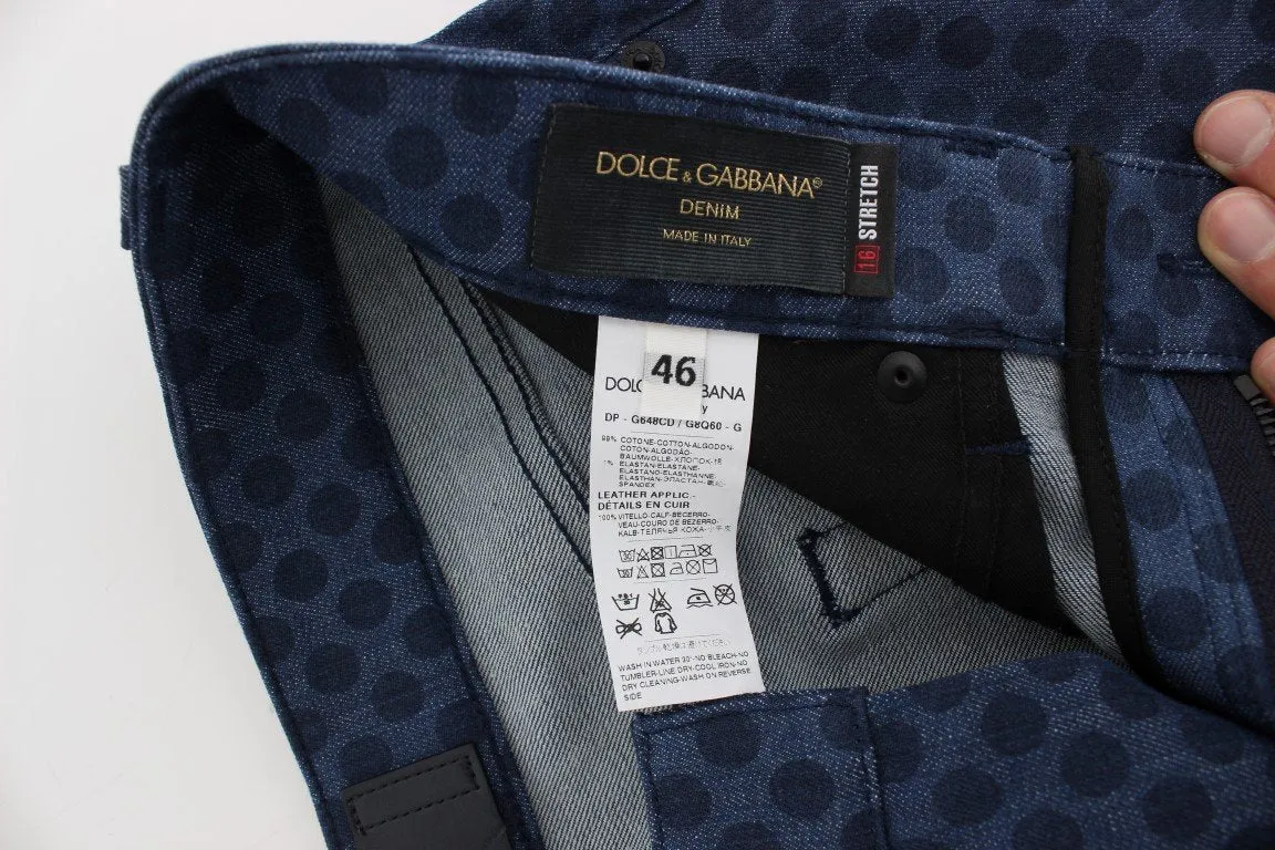 Blue Cotton Stretch Slim Fit Pants