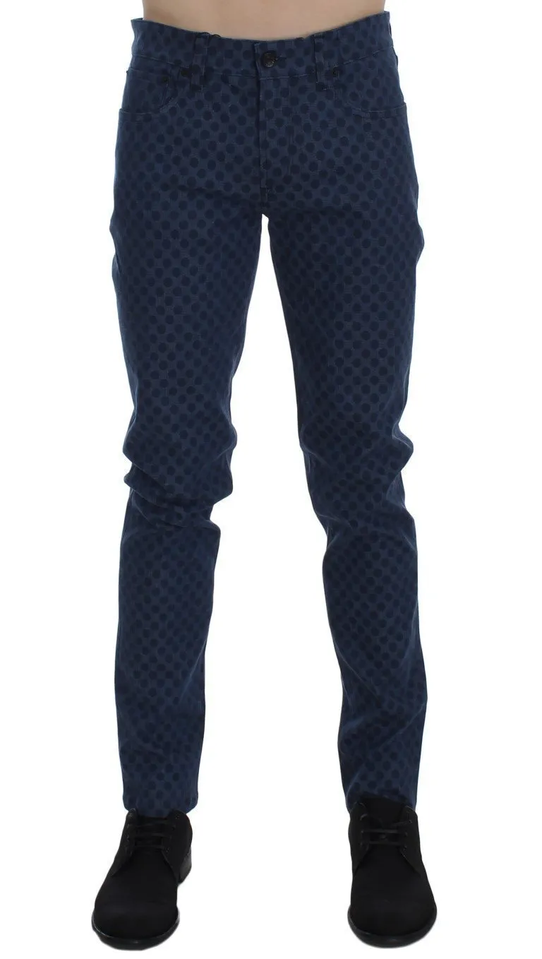Blue Cotton Stretch Slim Fit Pants