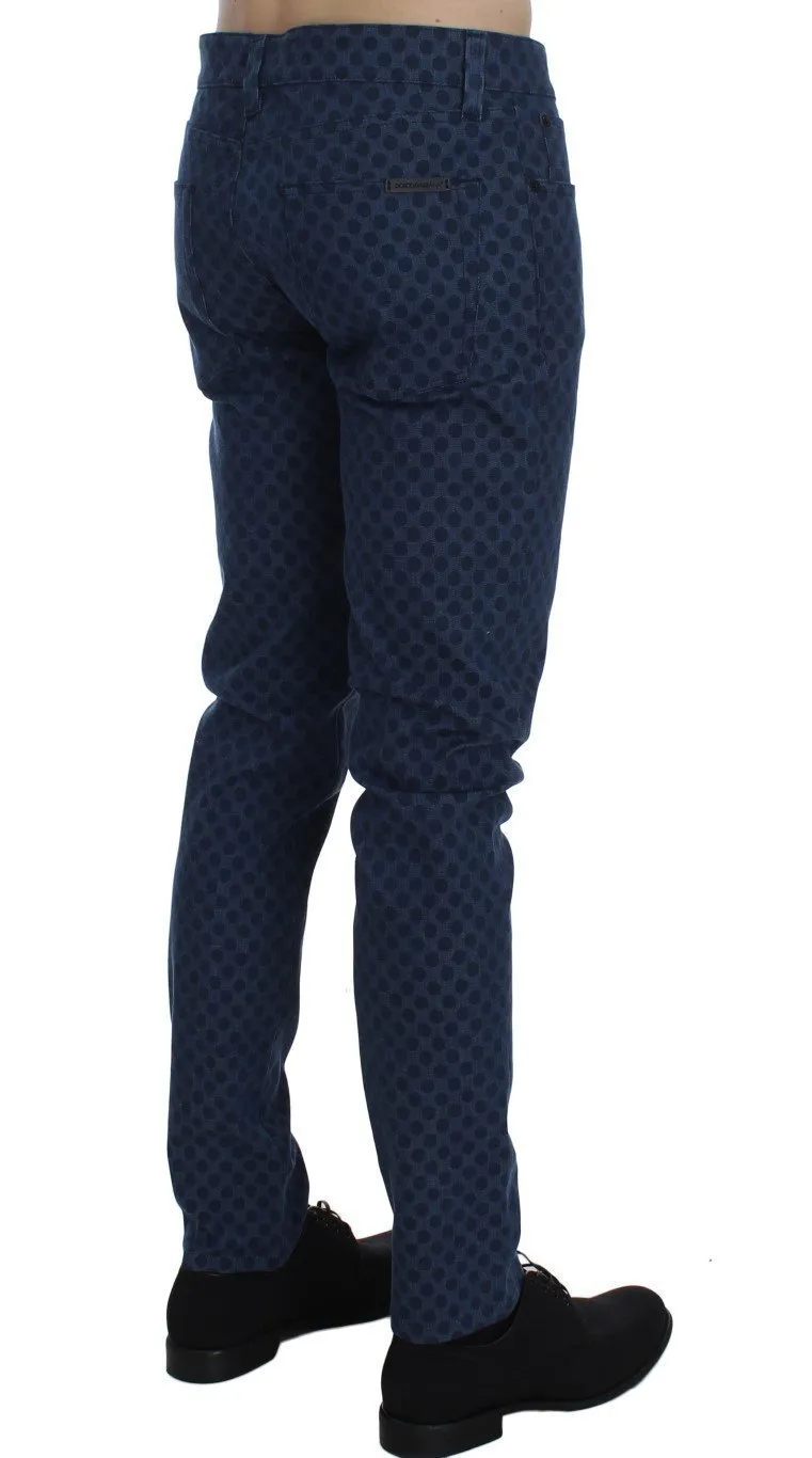 Blue Cotton Stretch Slim Fit Pants