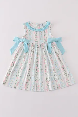 Blue Floral Print Ruffle Girl Dress
