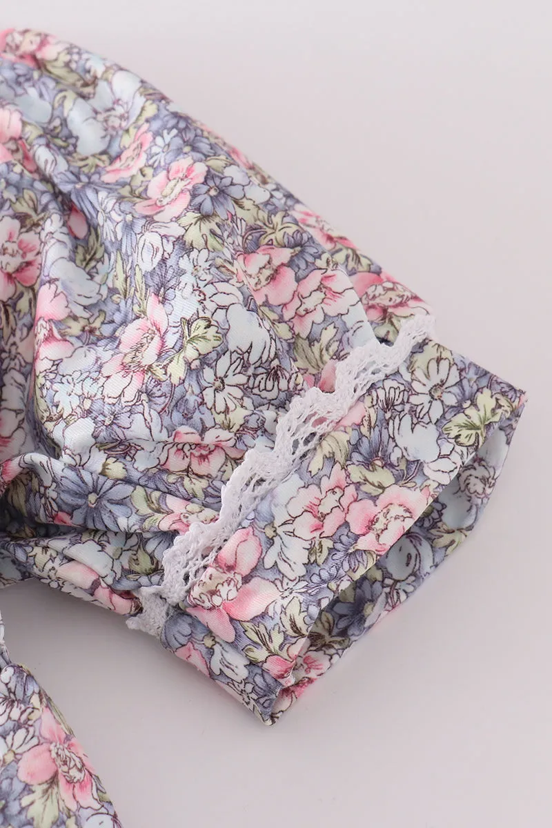 Blue Floral Whisper Smocked Girl Set