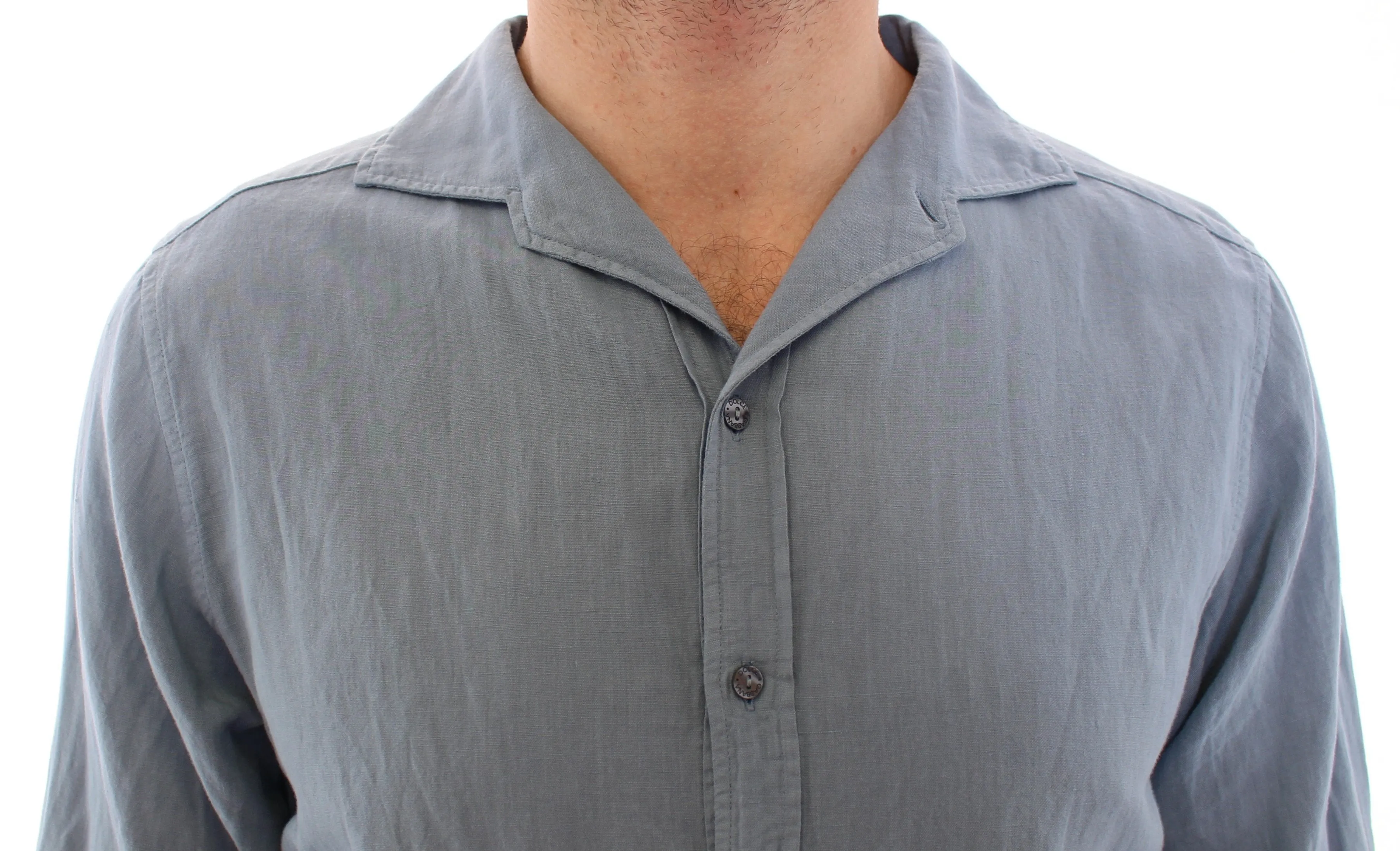 Blue Linen Cotton Blend Casual Dress Shirt