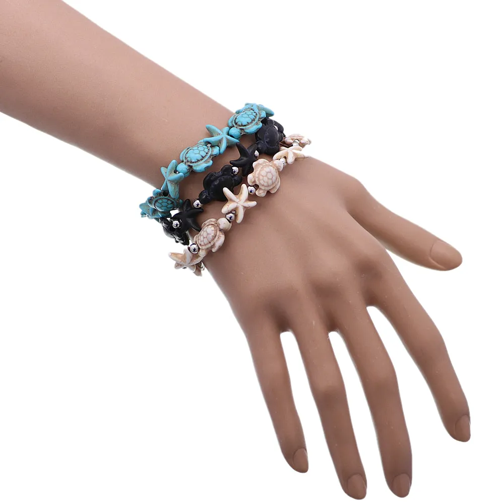 Blue Starfish Turtle Stretch Bracelet