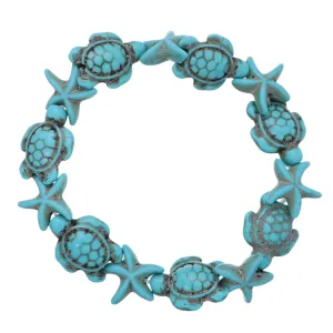 Blue Starfish Turtle Stretch Bracelet