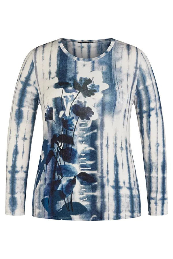 BLUE TIE-DYE FLORAL PRINT T-SHIRT
