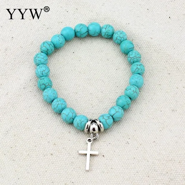 Boho Vintage Turquoises Bracelets for Women Men Cross Tree Fish Hand Pendant Charm Bracelets & Bangles Fashion Jewelry