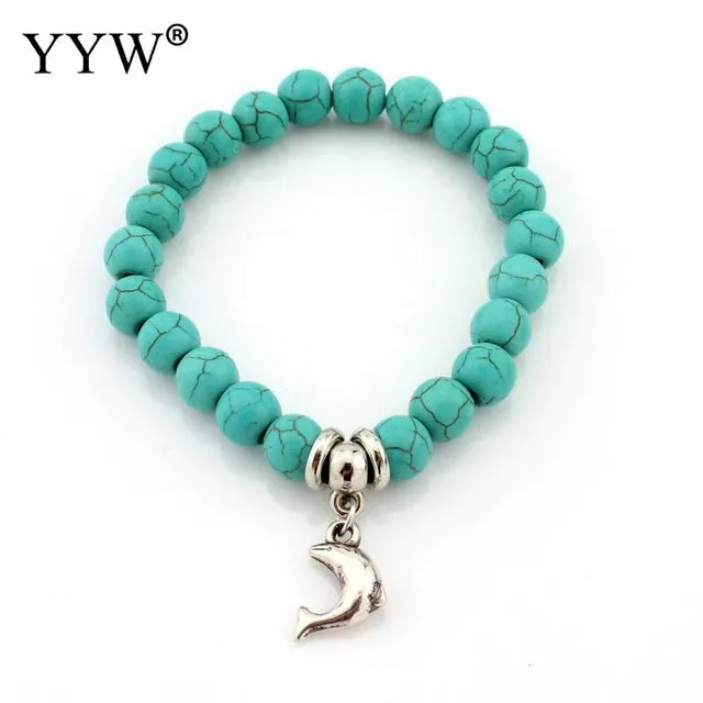 Boho Vintage Turquoises Bracelets for Women Men Cross Tree Fish Hand Pendant Charm Bracelets & Bangles Fashion Jewelry