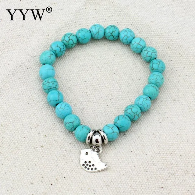 Boho Vintage Turquoises Bracelets for Women Men Cross Tree Fish Hand Pendant Charm Bracelets & Bangles Fashion Jewelry