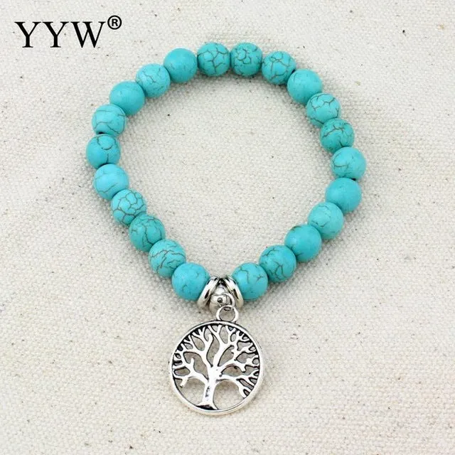 Boho Vintage Turquoises Bracelets for Women Men Cross Tree Fish Hand Pendant Charm Bracelets & Bangles Fashion Jewelry
