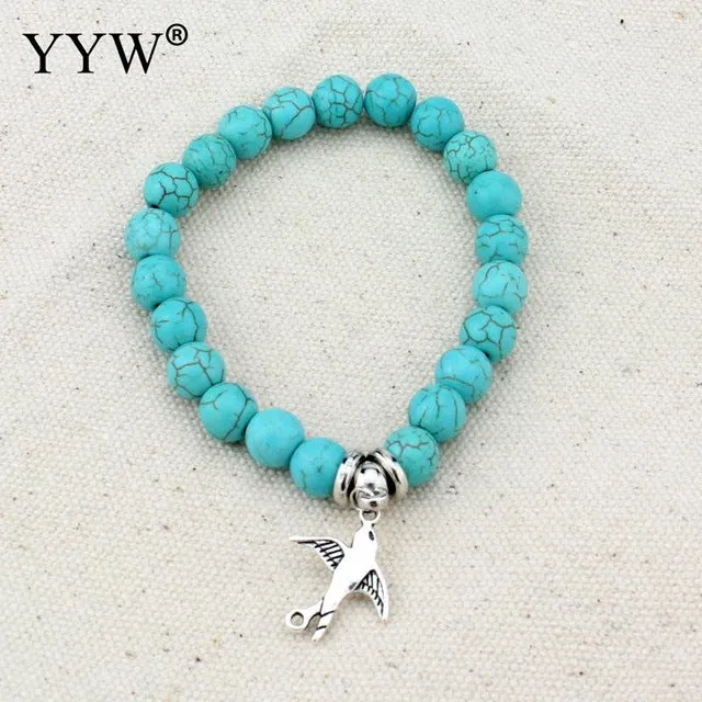 Boho Vintage Turquoises Bracelets for Women Men Cross Tree Fish Hand Pendant Charm Bracelets & Bangles Fashion Jewelry
