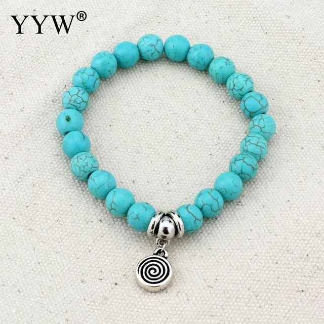 Boho Vintage Turquoises Bracelets for Women Men Cross Tree Fish Hand Pendant Charm Bracelets & Bangles Fashion Jewelry